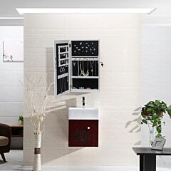 Free Shipping Jewelry Cabinet Armoire With Mirror, Wall-mounted Space Saving Jewelry Storage Organizer Hanging Wall Mirror Jewelry Storage White  Yj - White