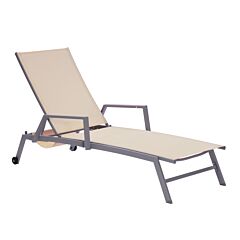 Patio Pool Backyard Porch Aluminum Lounge Chair With Armrests And Wheels - Beige