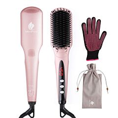 2-in-1 Ionic Enhanced Hair Straightener Brush Yf - Pink