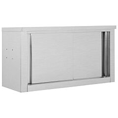 Kitchen Wall Cabinet With Sliding Doors 35.4"x15.7"x19.7" Stainless Steel - Grey