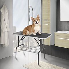 32" Foldable Pet Grooming Table With Mesh Tray And Adjustable Arm Silver Base With Black Table Yf - Black