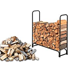 4ft Firewood Rack Outdoor Log Rack Holder Fireplace Heavy Duty Wood Stacker Patio Deck Metal Kindling Logs Storage Stand Steel Tubular Wood Pile Racks Outside Accessories Black Without Cover - Black