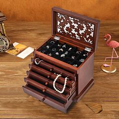 Large Jewelry Organizer Wooden Storage Box 6 Layers Case With 5 Drawers, Brown--ys - Brown