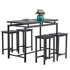 5 Piece Dining Table Set, Dining Set For 4, Wooden Table And 4 Stools, Black Rt - Black