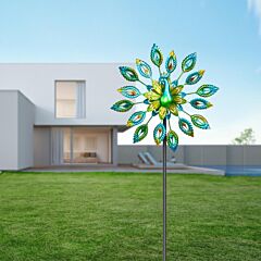 37.5*5*131cm Iron Peacock Display Shape Rotatable Courtyard European Windmill Colorful - As Pic