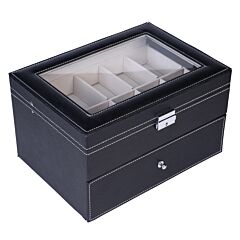 20 Compartments Dual Layers Elegant Wooden Watch Collection Box Black--ys - Black