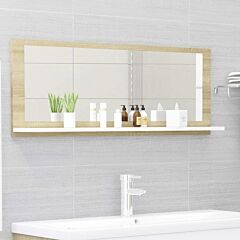 Bathroom Mirror White And Sonoma Oak 39.4"x4.1"x14.6" Chipboard - Beige