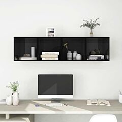 Wall Cabinets 4 Pcs High Gloss Black 14.6"x14.6"x14.6" Chipboard - Black