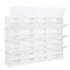 8-tier Portable 64 Pair Shoe Rack Organizer 32 Grids Tower Shelf Storage Cabinet Stand Expandable For Heels, Boots, Slippers, White Rt - White