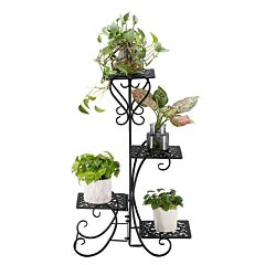 Artisasset One Set Black Paint 32.3 Inches High 4 Square Patterned Potted Plants Stand - Black