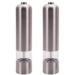 Pepper Mill, 2pcs Stainless Steel Salt And Pepper Grinder Electric Automatic Seasoning Spice Salt Mill Kitchen Tool Silver - Silver