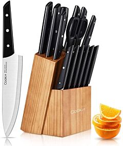 (do Not Sell On Amazon) Knife Block Set With Knives, 15 Piece Kitchen Knife Sets With Wood Block, Professional Chef Knives High-carbon Stainless Steel,cutlery Set With Knife Sharpener Meat Scissors Rt - As Pic