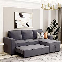 [video] 91" Reversible Pull Out Sleeper Sectional Storage Sofa Bed,corner Sofa-bed With Storage Chaise Left/right Handed Chaise - Gray