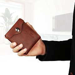 Men's Wallet Pu Leather Bifold Purse Slim Rfid Blocking Card Holder Cases W/ 2 Id Window Coin Pocket - Brown