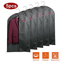5pcs 39" Garment Bags Hanging Suit Bags Covers Breathable With Full Zipper Transparent Window - Black
