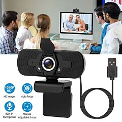 Fhd 1080p Usb Webcam W/ Microphone Privacy Cover Rotatable Clip Streaming Usb Camera Plug And Play - Black