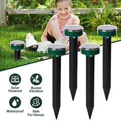 4pcs Solar Powered Mole Repeller Sonic Gopher Stake Repellent Waterproof Outdoor For Farm Garden Yard - Green
