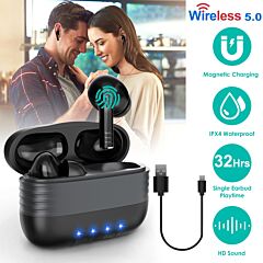 Waterproof Wireless 5.0 Tws Earbuds Wireless Headsets W/ Magnetic Charging Case Battery Remain Display - Black