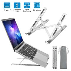 Laptop Riser Stand Lifter Foldable Aluminum Desktop Phone Holder Stand Angle Height Adjustable Tablet Pc Holder Riser Ventilated Laptop Phone Tray - Silver