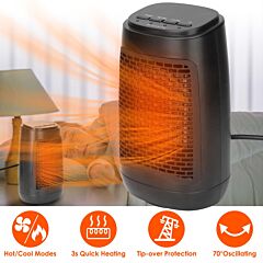 1500w 70° Oscillating Portable Electric Space Heater Personal Fan W/ Tip Over And Overheat Protection Ceramic Heater - Black