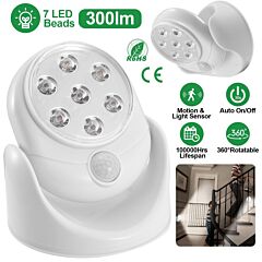 Wireless Led Spotlight 90 Degree Motion Sensor Night Lamp 360°rotate Cordless Stairs Lights Battery Operated - White