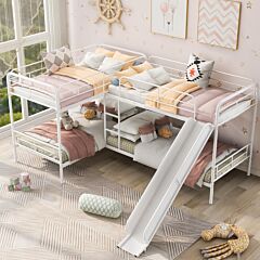 Twin Size L-shaped Bunk Bed With Slide And Ladder - White