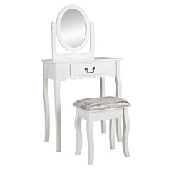 Single Draw Oval Mirror Dressing Table-white - White