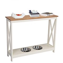 X Design Console Table Narrow Long Entrance Table With Storage Shelves With Pet Basin - White+wood Grain