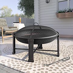 28" Elevated Round Steel Fire Pit - Black