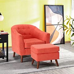 30'' Wide Tufted Barrel Chair And Ottoman - Orange Red