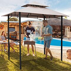 8x5 Outdoor Grill Gazebo 2-tier Vented Bbq Canopy Steel Frame, Brown - Beige