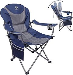 Outdoor Reclining Camping Chair 3 Position Folding Lawn Chair Supports 350 Lbs, Black & Grey - Blue & Grey