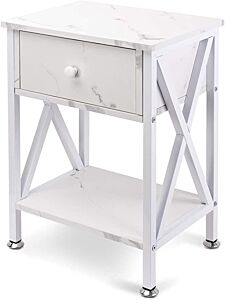 Multi-function Nightstands, Small Narrow End Table With Drawer, Black - White