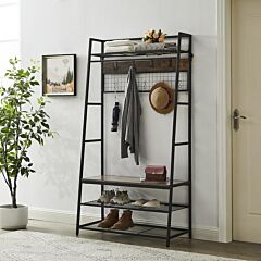 Coat Rack Entryway Organizer With Shoe Storage,multiple Coat Hooks And Bench - Brown