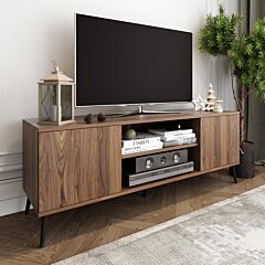 Mid-century Modern Tv Stand For Up To 58 Inch Tv Television Stands With Cabinet Wood Storage Tv Console Table, Retro Media Entertainment Center For Living Room, Rustic Brown - Rustic Brown