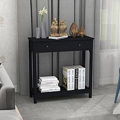 Black Console Table With 2 Drawers Modern Wood Entryway Couch Sofa Table With Storage Shelf Narrow Long Hallway Foyer Table For Living Room (black) - Black