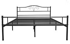 Ease-way Full Size Bed Frames With Vintage Headboard And Footboard, Black Metal Bed Frame Mattress Foundation With Storage, Easy Assembly - Black