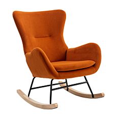 Velvet Fabric Padded Seat Rocking Chair With High Backrest And Armrests - Orange
