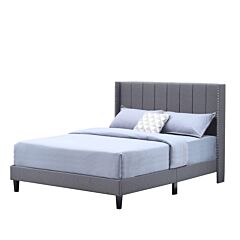 Bed Frame Set, Beds Headboard With Wings & Platform & Slats, Fabric/queen/grey - Blue