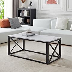 Modern Sturdy Rectangle Coffee Table,black Metal Frame With Marble Color Top-43.3" - Black