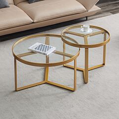 Modern Nesting Coffee Table,golden Metal Frame With Round Tempered Glass Tabletop - Golden