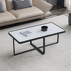 Minimalism Rectangle Coffee Table,black Metal Frame With Sintered Stone Tabletop - Black